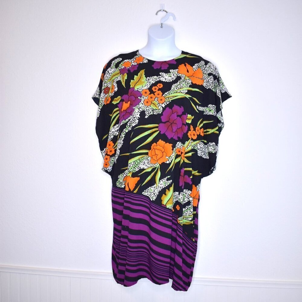 Elok Traditional Floral Batik Dress Sz XL Multicolor Tropical Hawaiian Vintage